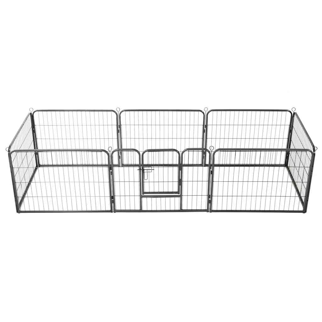Dog Playpen 8 Panels Steel Black 8-panel