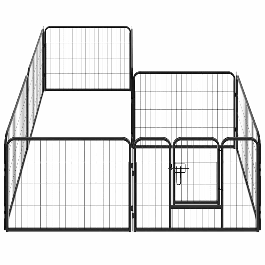 Dog Playpen 8 Panels Steel Black 8-panel