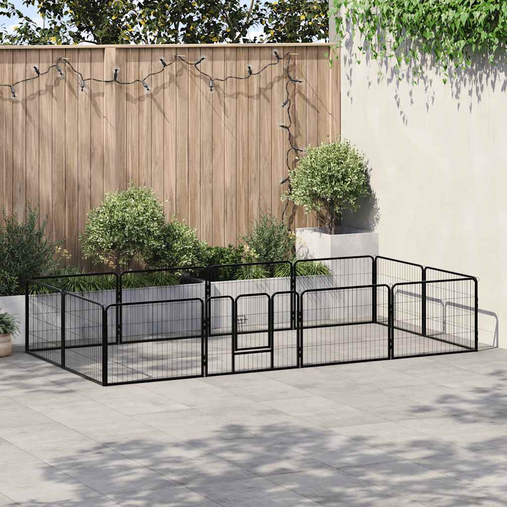 Dog Playpen 8 Panels Steel Black 12-panel