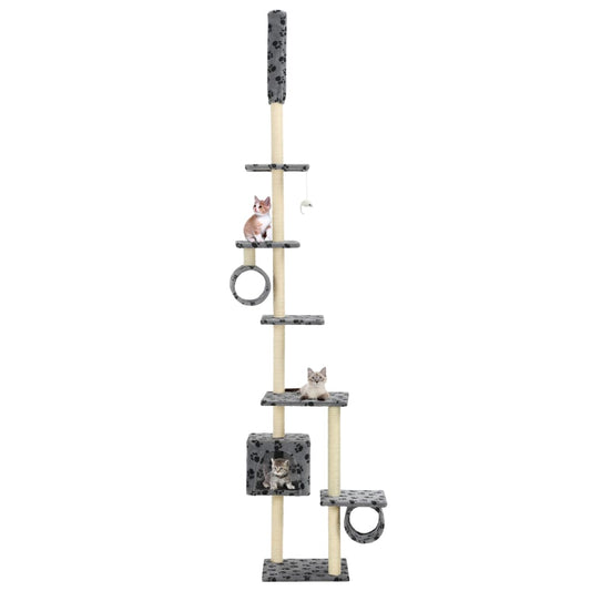 170533 vidaXL Cat Tree with Sisal Scratching Posts 260 cm Grey Paw Prints 1
