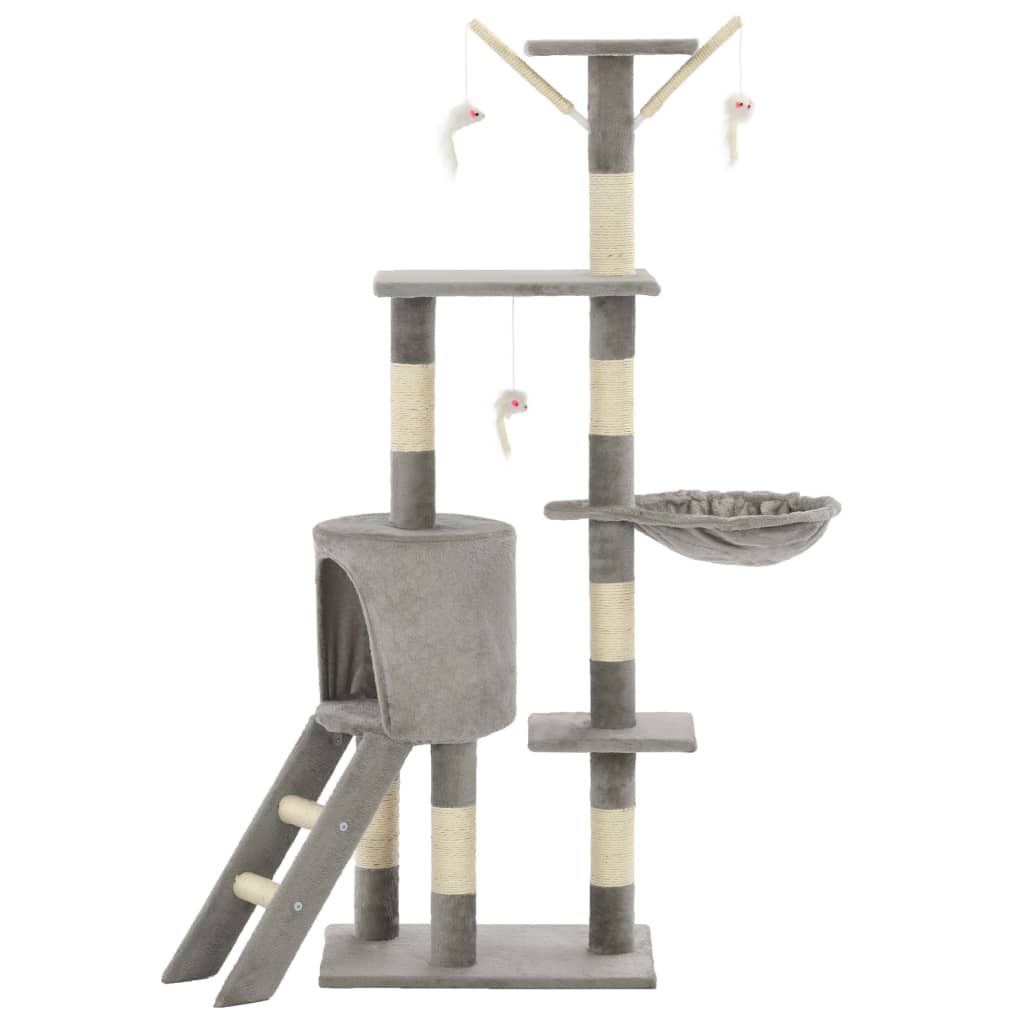 vidaXL Cat Tree | Grey | Particle board, plush, sisal | 138 cm tall | Durable 3