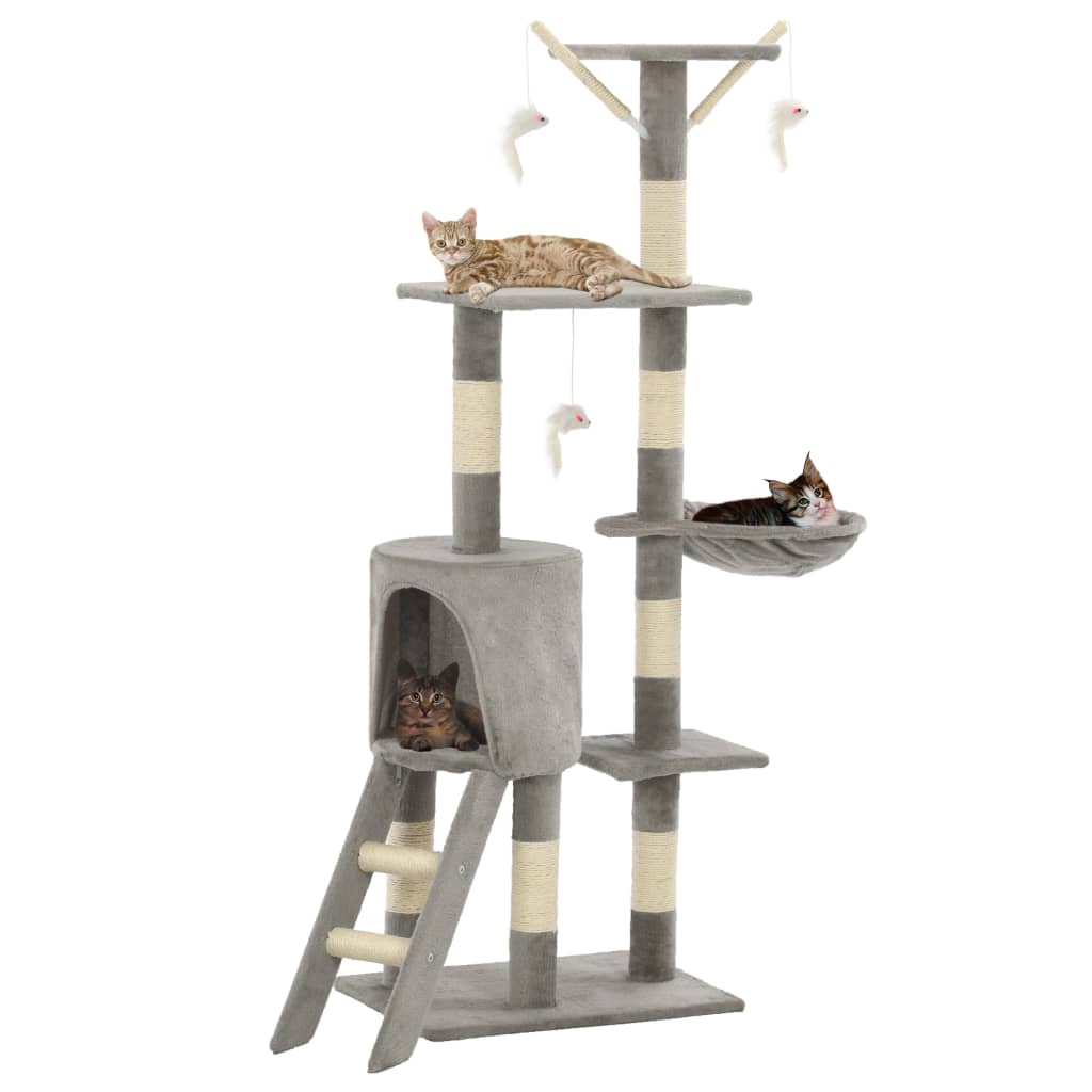 vidaXL Cat Tree | Grey | Particle board, plush, sisal | 138 cm tall | Durable 1