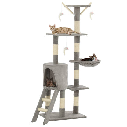 vidaXL Cat Tree | Grey | Particle board, plush, sisal | 138 cm tall | Durable 1