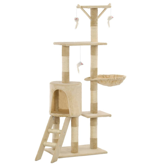 170580 vidaXL Cat Tree with Sisal Scratching Posts 138 cm Beige 2