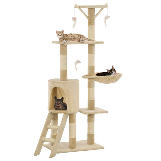 170580 vidaXL Cat Tree with Sisal Scratching Posts 138 cm Beige 1