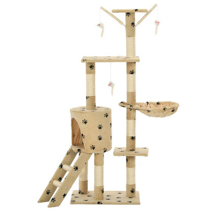 vidaXL Cat Tree | Beige with paw prints | Particle board, Sisal rope, Soft plush 3