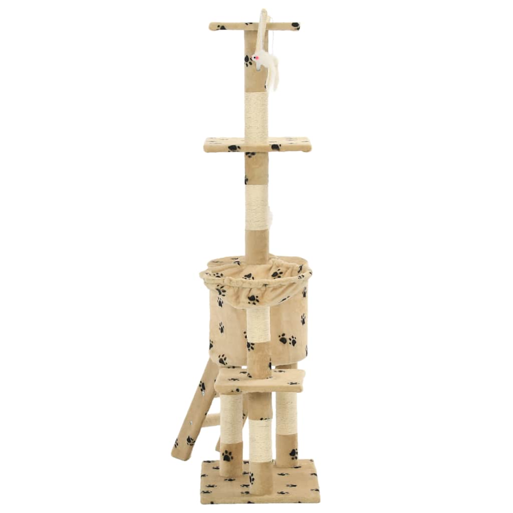 vidaXL Cat Tree | Beige with paw prints | Particle board, Sisal rope, Soft plush 5