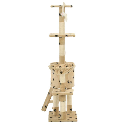 vidaXL Cat Tree | Beige with paw prints | Particle board, Sisal rope, Soft plush 5