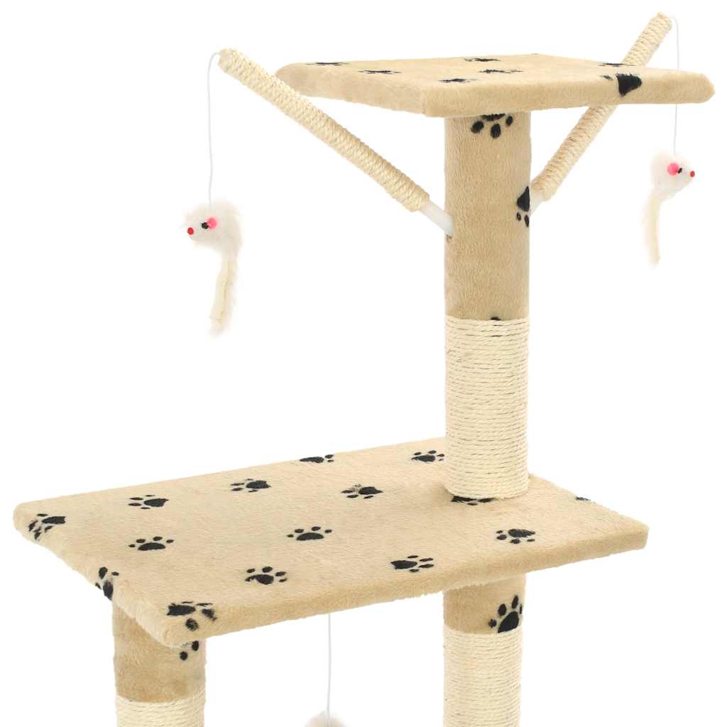vidaXL Cat Tree | Beige with paw prints | Particle board, Sisal rope, Soft plush 6