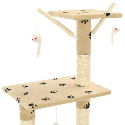 vidaXL Cat Tree | Beige with paw prints | Particle board, Sisal rope, Soft plush 6