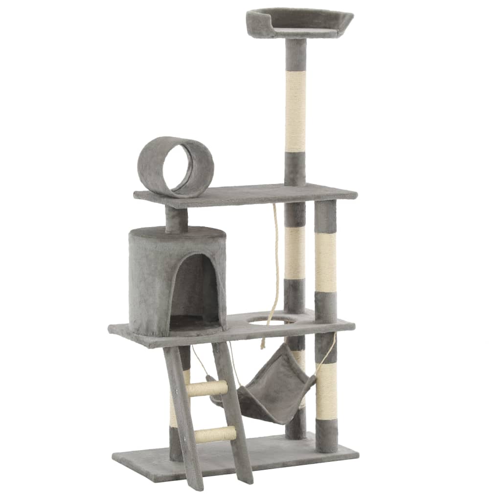 170583 vidaXL Cat Tree with Sisal Scratching Posts 140 cm Grey 3