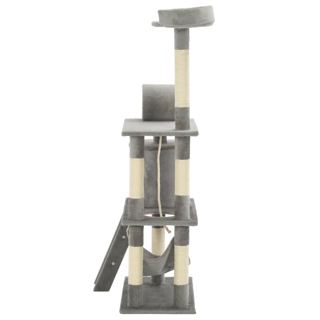 170583 vidaXL Cat Tree with Sisal Scratching Posts 140 cm Grey 5