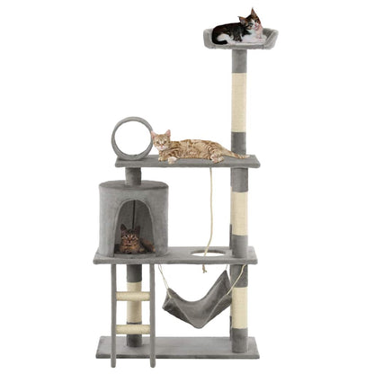 170583 vidaXL Cat Tree with Sisal Scratching Posts 140 cm Grey 1