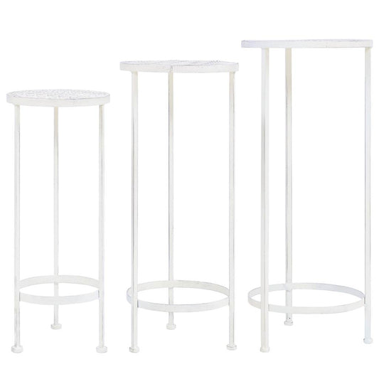 vidaXL Plant Stand Set 3 Pieces Vintage Style Metal Antique White 1
