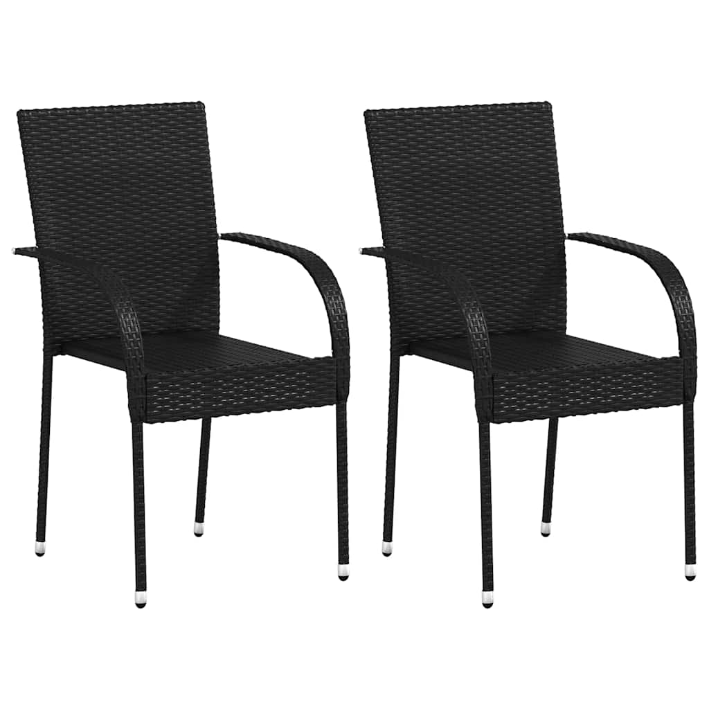 vidaXL Stackable Outdoor Chairs 2 pcs Poly Rattan Black 2