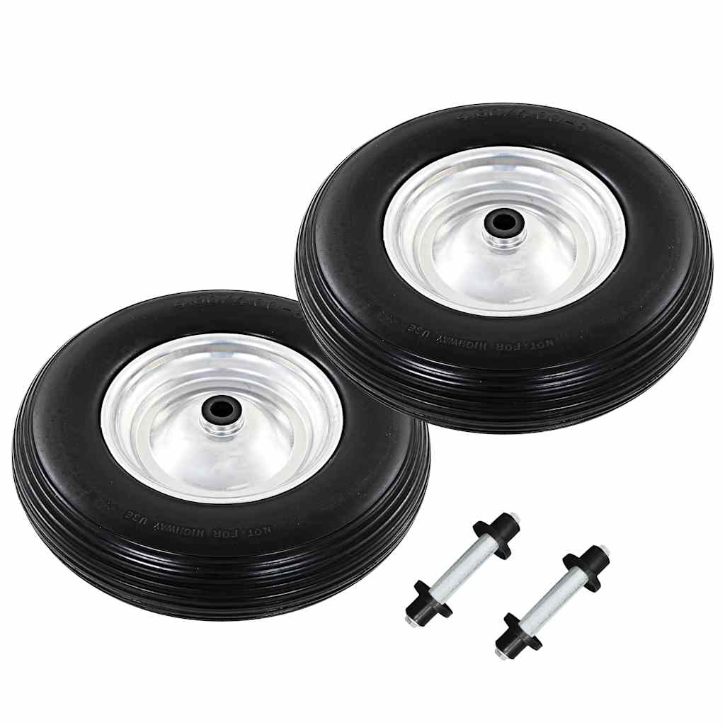 vidaXL Wheelbarrow Wheels 2 pcs with Axles Solid PU 4.00-8 390 mm 1