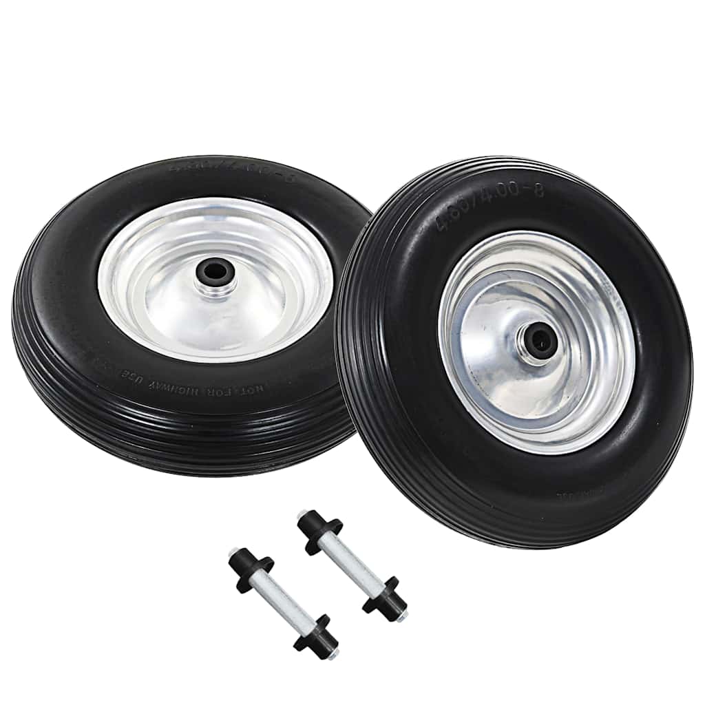 vidaXL Wheelbarrow Wheels 2 pcs with Axles Solid PU 4.00-8 390 mm 2