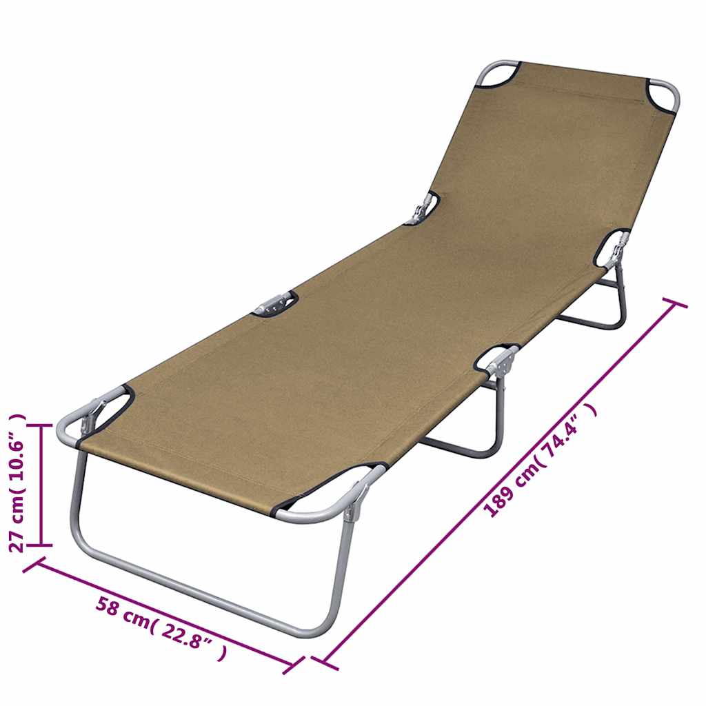 vidaXL Foldable Sunlounger with Adjustable Backrest Taupe 6