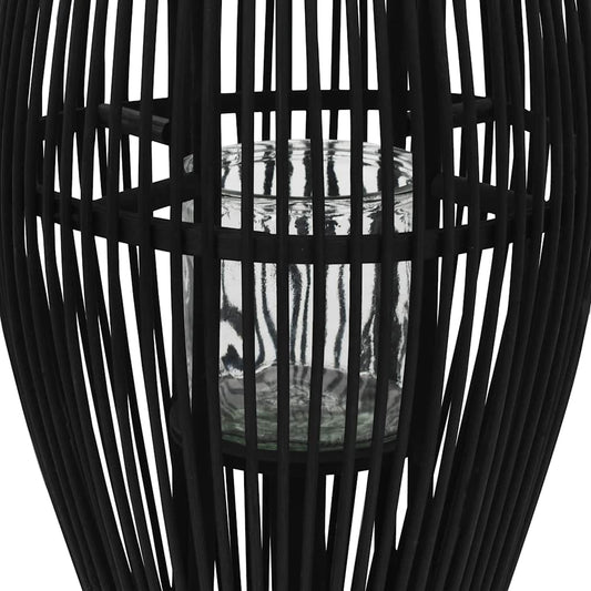 Hanging Candle Lantern Holder Bamboo Black