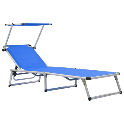 vidaXL Folding Sun Lounger with Roof Aluminium and Textilene