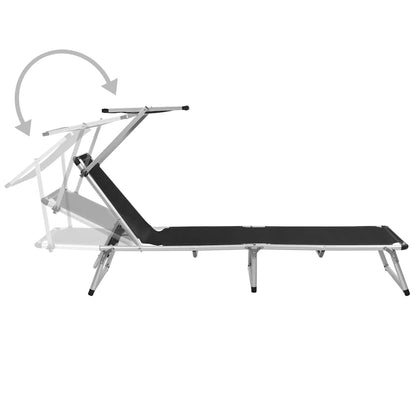vidaXL Folding Sun Lounger with Roof Aluminium and Textilene Black 2