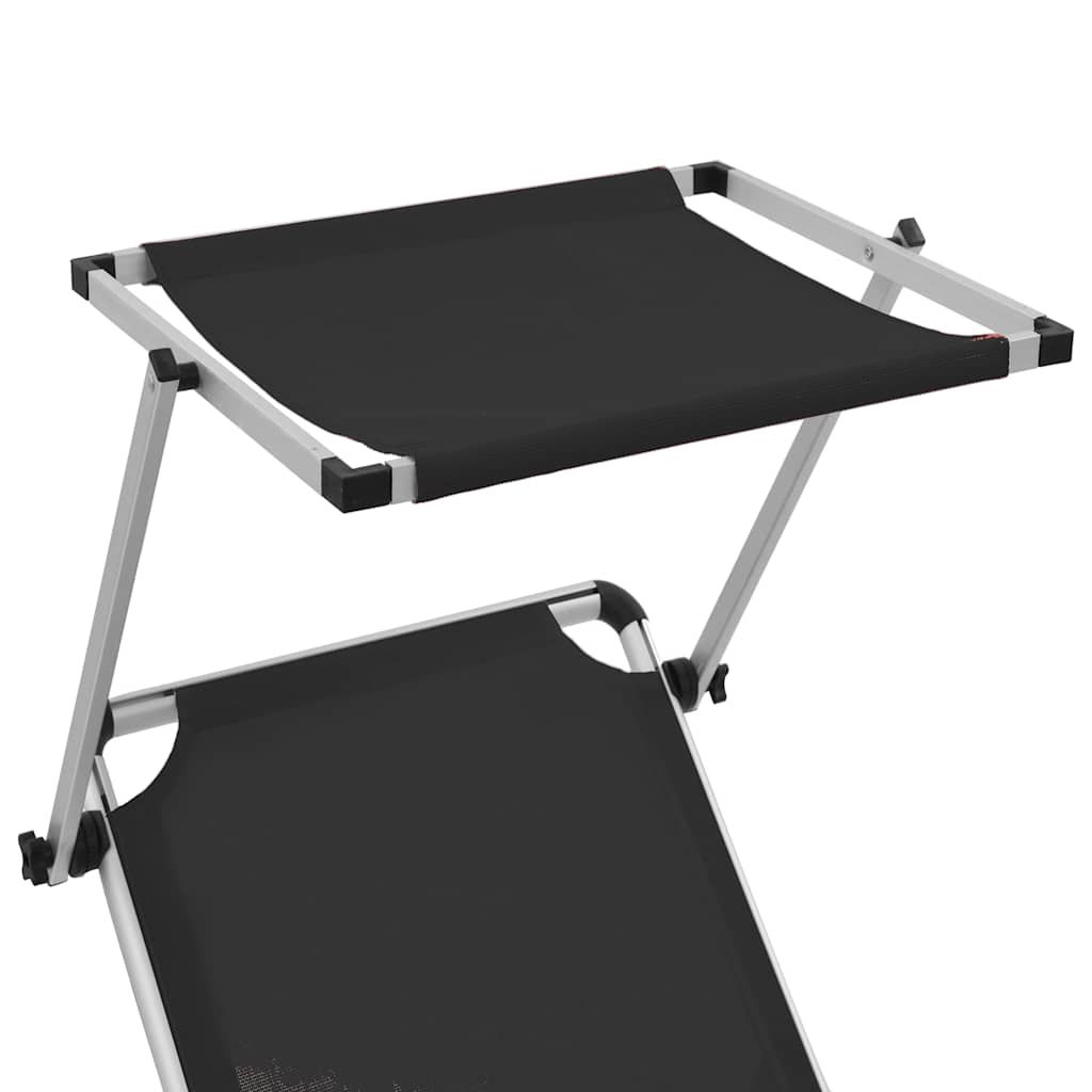 vidaXL Folding Sun Lounger with Roof Aluminium and Textilene Black 6