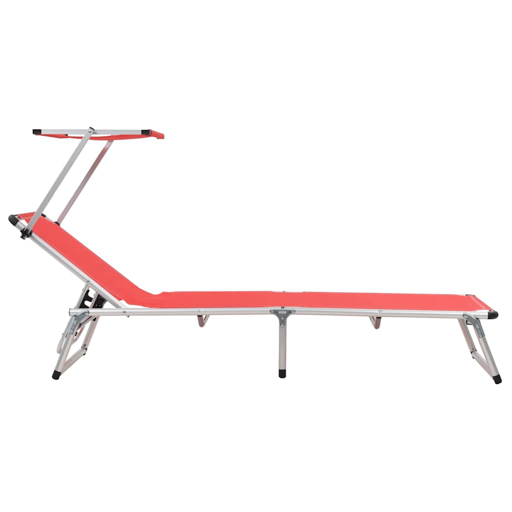 Folding Sun Lounger with Roof Aluminium and Textilene Red