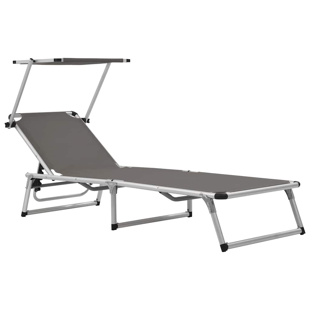 vidaXL Folding Sun Lounger with Roof Aluminium and Textilene