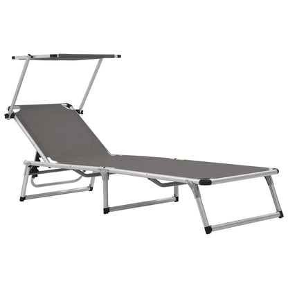 vidaXL Folding Sun Lounger with Roof Aluminium and Textilene