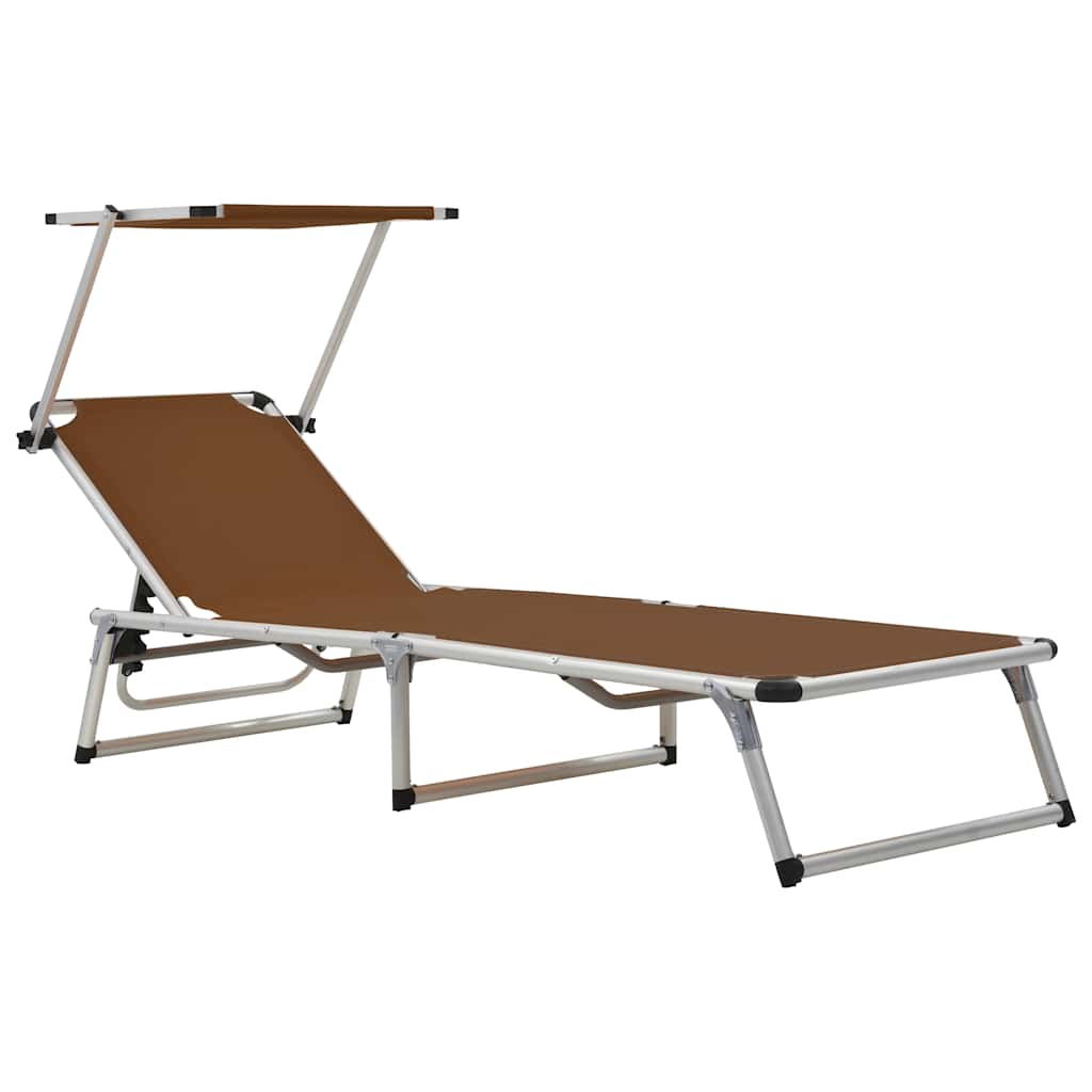 vidaXL Folding Sun Lounger with Roof Aluminium and Textilene