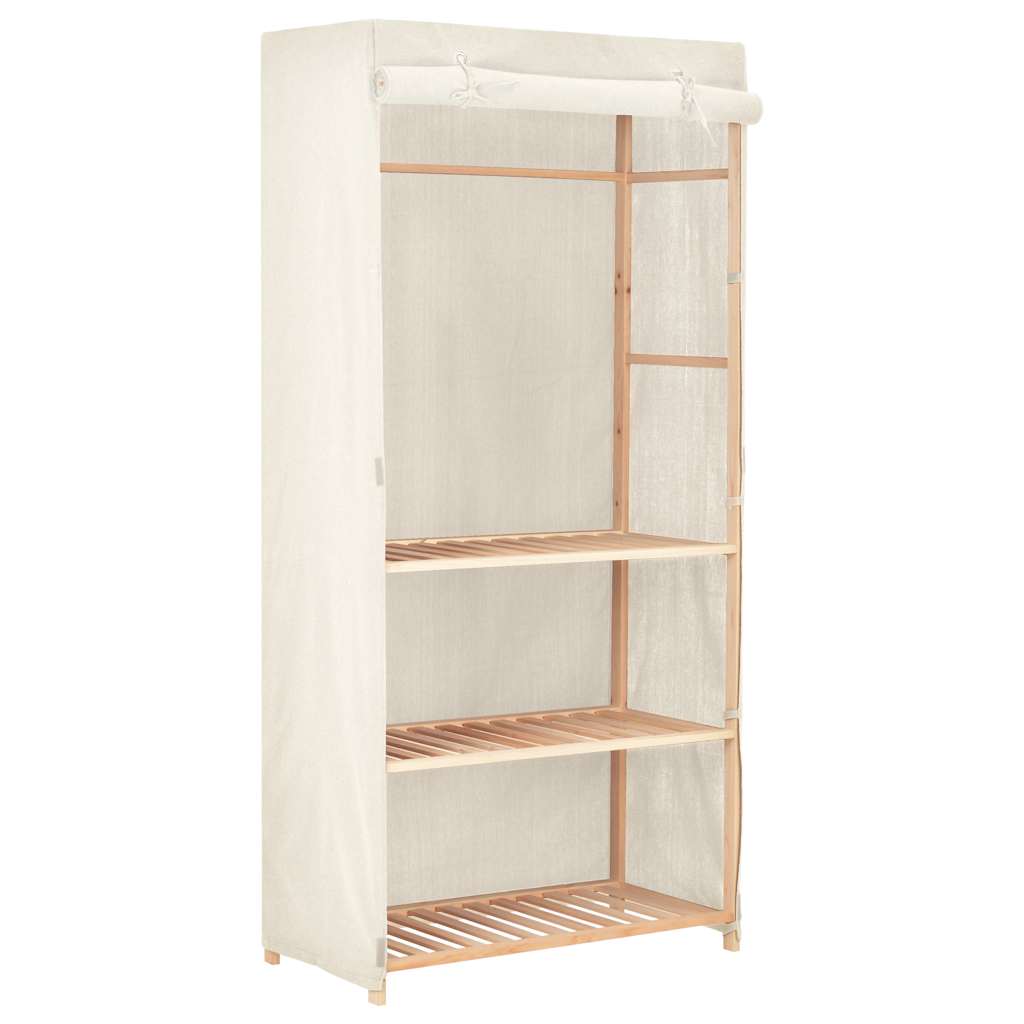 vidaXL Wardrobe | White | Solid fir wood and fabric | 79x40x170 cm 1