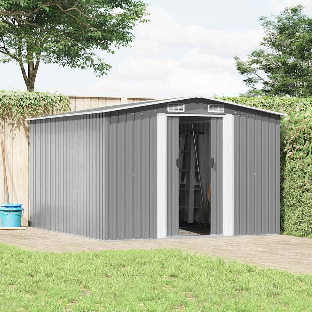 vidaXL Garden Shed 257x298x178 cm Metal Grey 2