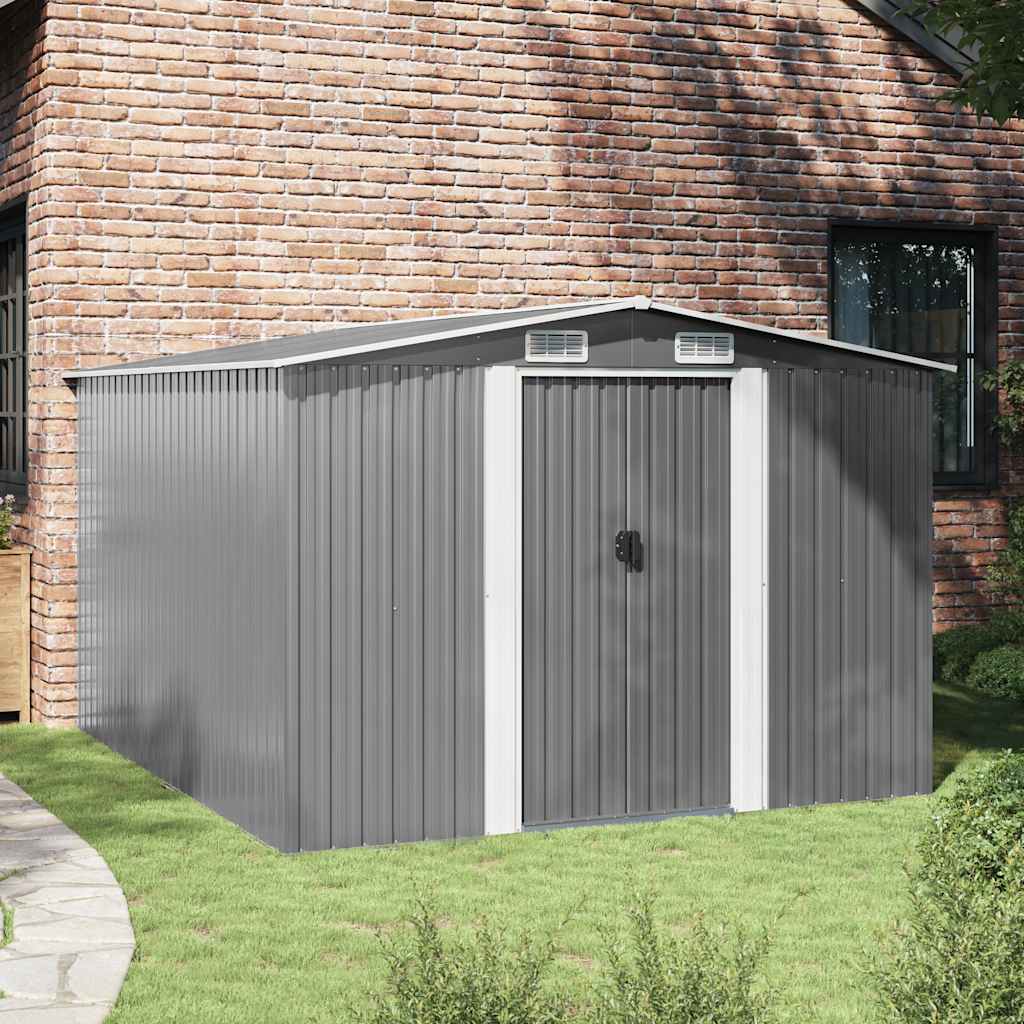 vidaXL Garden Shed 257x298x178 cm Metal Grey 3
