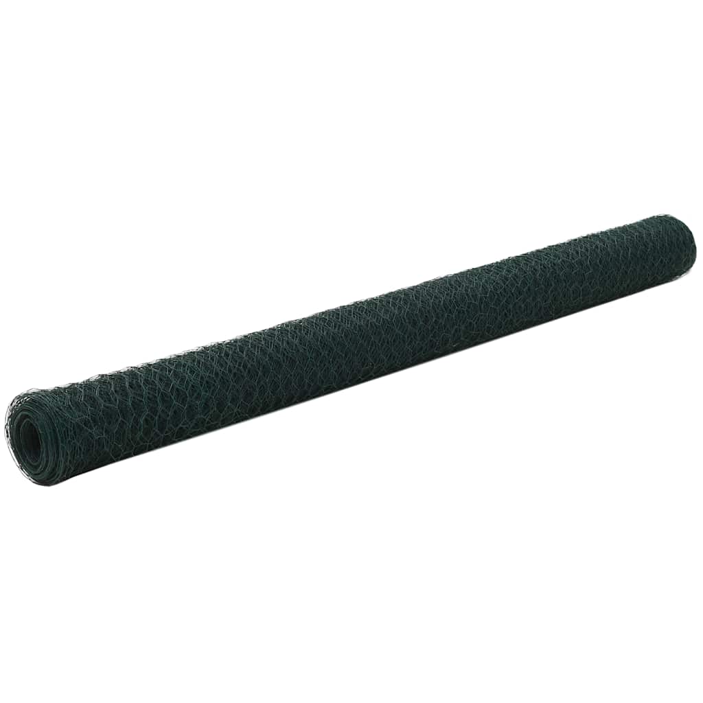 vidaXL Chicken Wire Fence Steel with PVC Coating 25x1.5 m Green 1