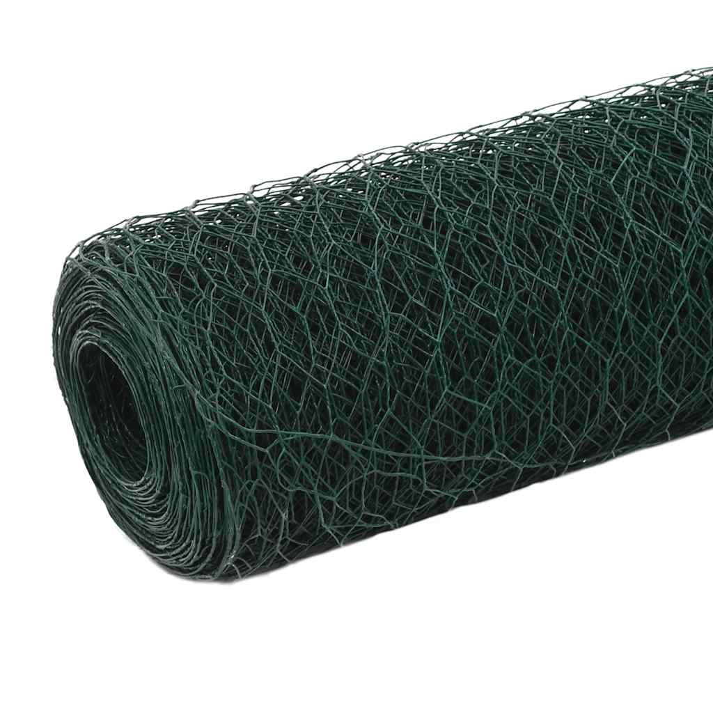 vidaXL Chicken Wire Fence Steel with PVC Coating 25x1.5 m Green 2