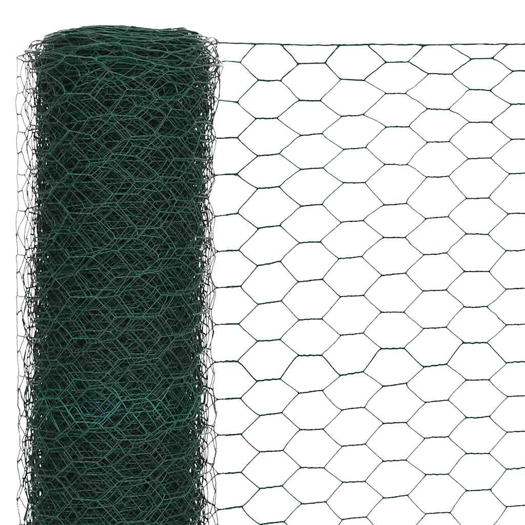 vidaXL Chicken Wire Fence Steel with PVC Coating 25x1.5 m Green 3