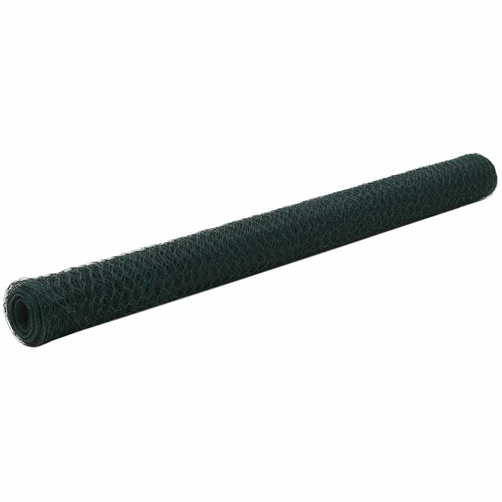vidaXL Chicken Wire Fence Steel with PVC Coating 25x1,5 m Green 1