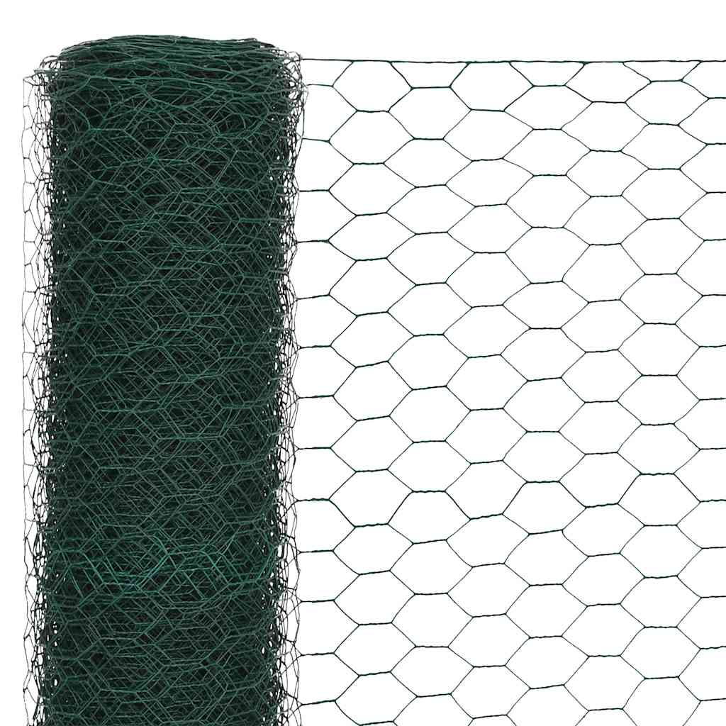 vidaXL Chicken Wire Fence Steel with PVC Coating 25x1.5 m Green 3
