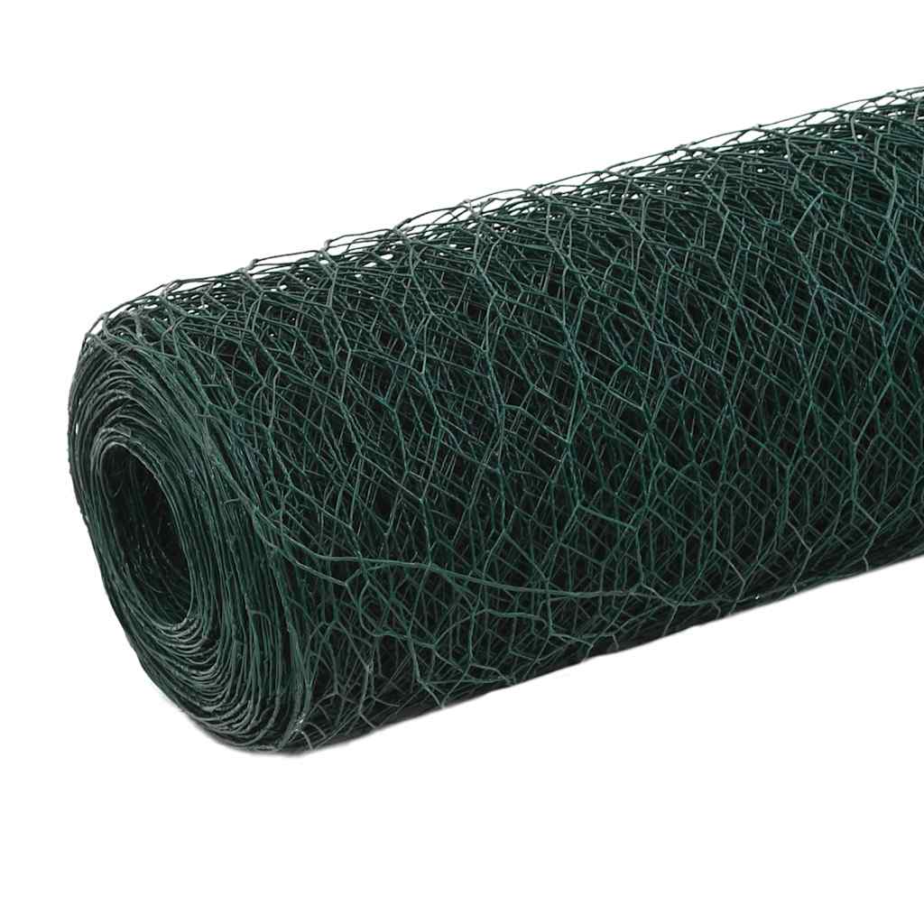 vidaXL Chicken Wire Fence Steel with PVC Coating 25x1,5 m Green 2