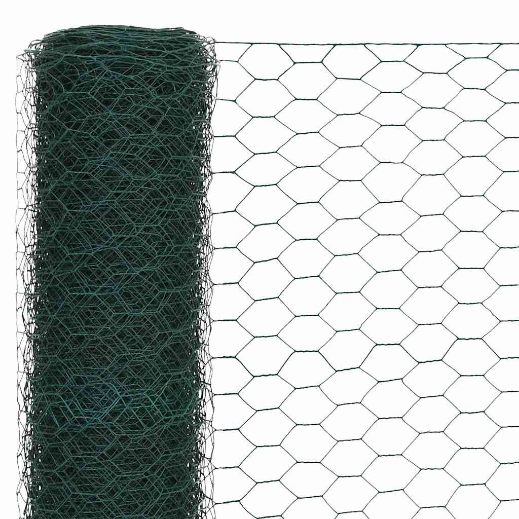 vidaXL Chicken Wire Fence Steel with PVC Coating 25x1,5 m Green 3