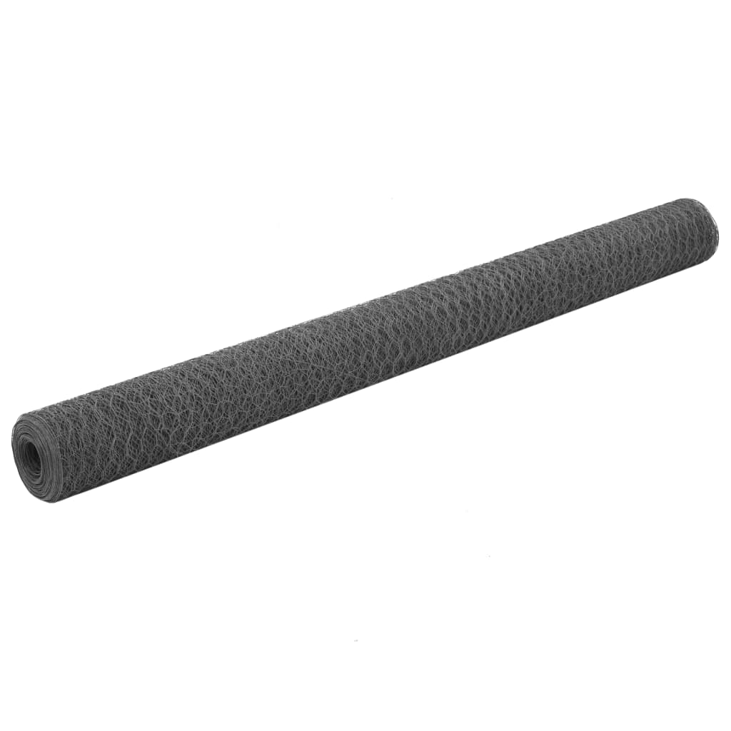 vidaXL Chicken Wire Fence Steel with PVC Coating 25x1.5 m Grey 1