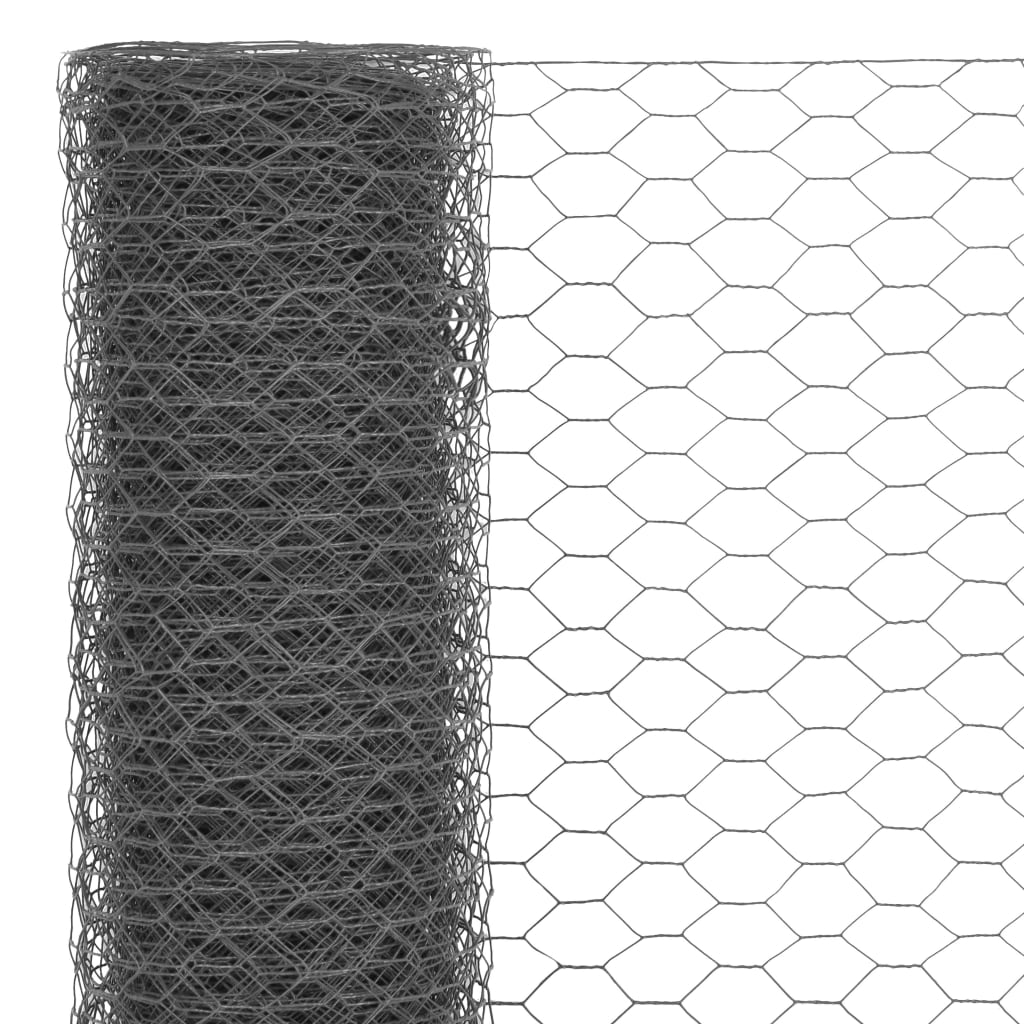 vidaXL Chicken Wire Fence Steel with PVC Coating 25x1.5 m Grey 3