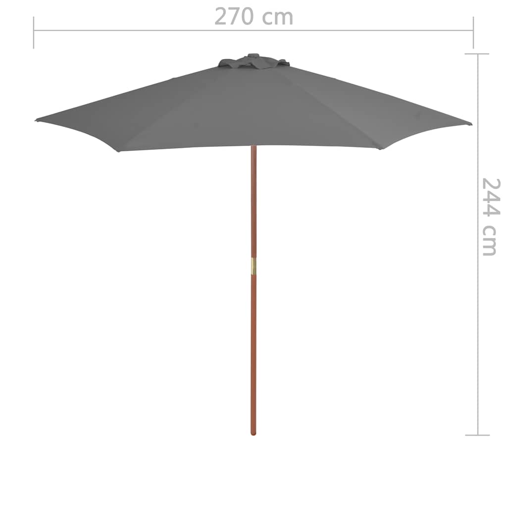 vidaXL Garden Parasol with Wooden Pole 270 cm Anthracite 6