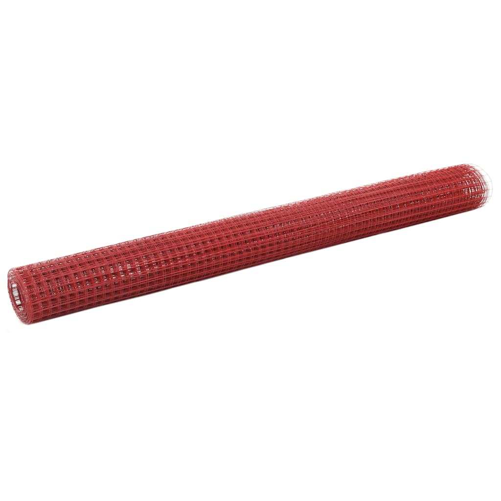 vidaXL Chicken Wire Fence Steel with PVC Coating 25x1.5 m Red 1