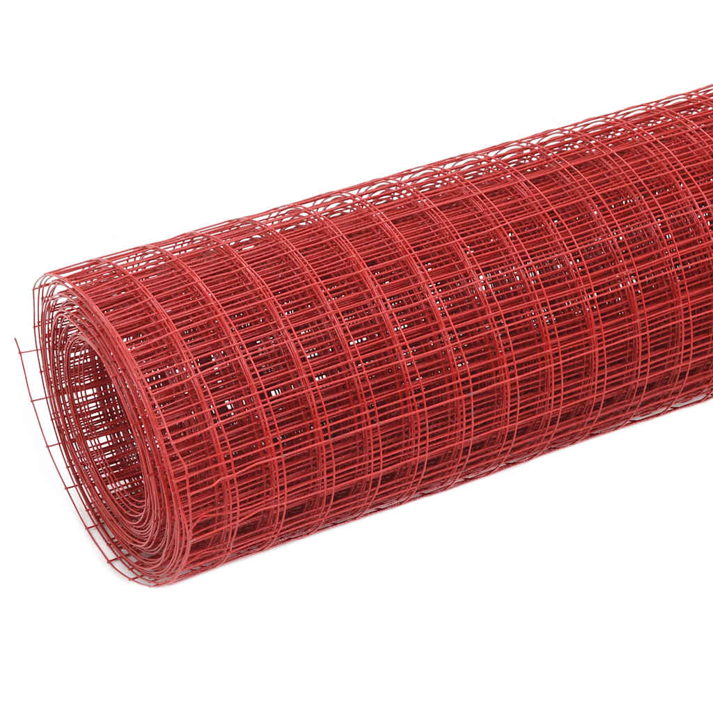 vidaXL Chicken Wire Fence Steel with PVC Coating 25x1.5 m Red 2
