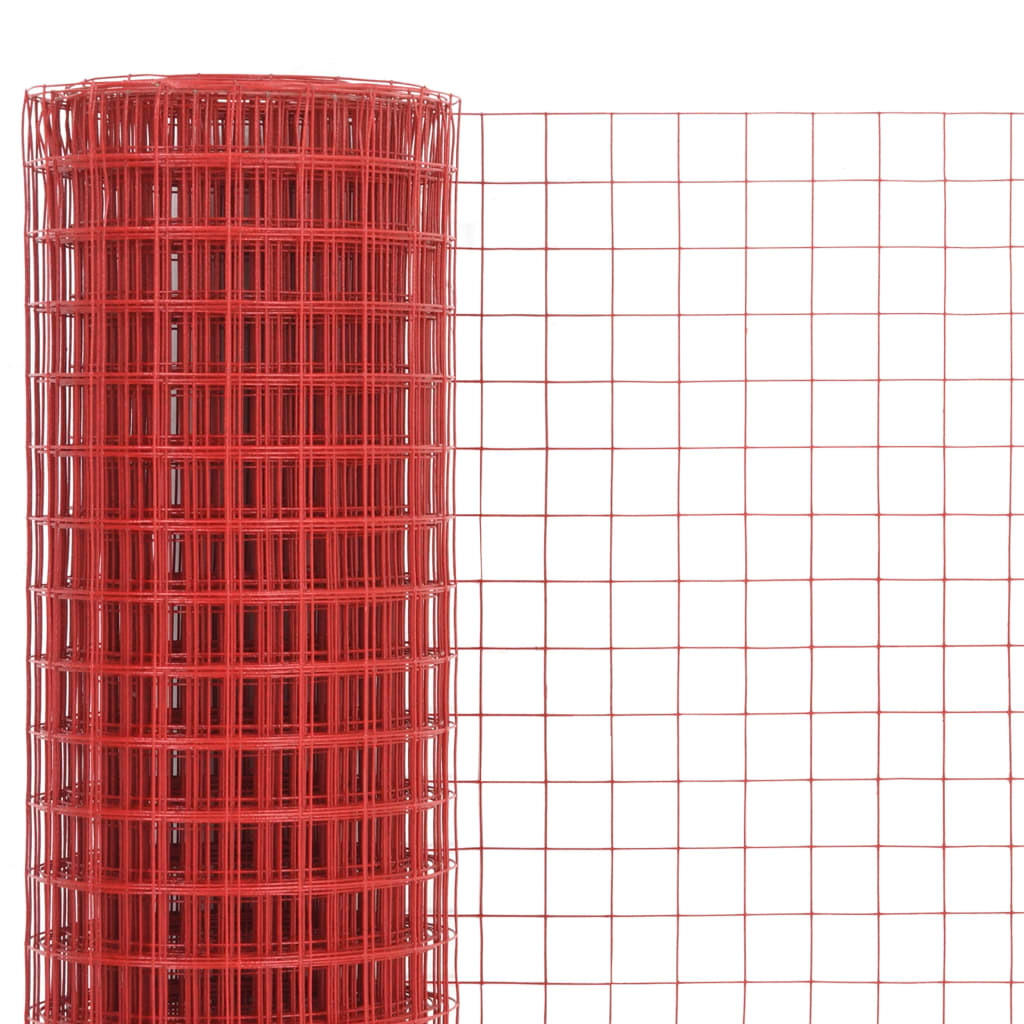 vidaXL Chicken Wire Fence Steel with PVC Coating 25x1.5 m Red 3