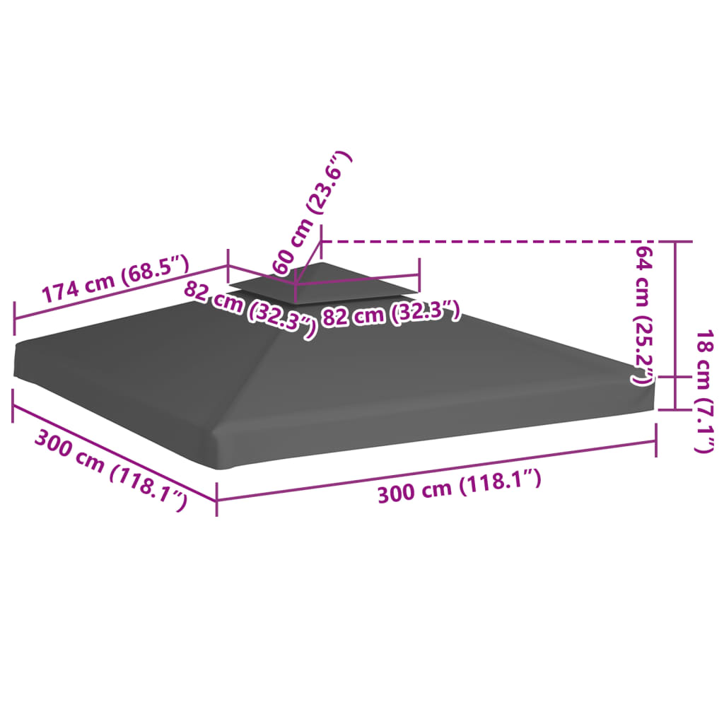 vidaXL Gazebo Top Cover | Taupe | Polyester with PVC coating | 3x3 m 6