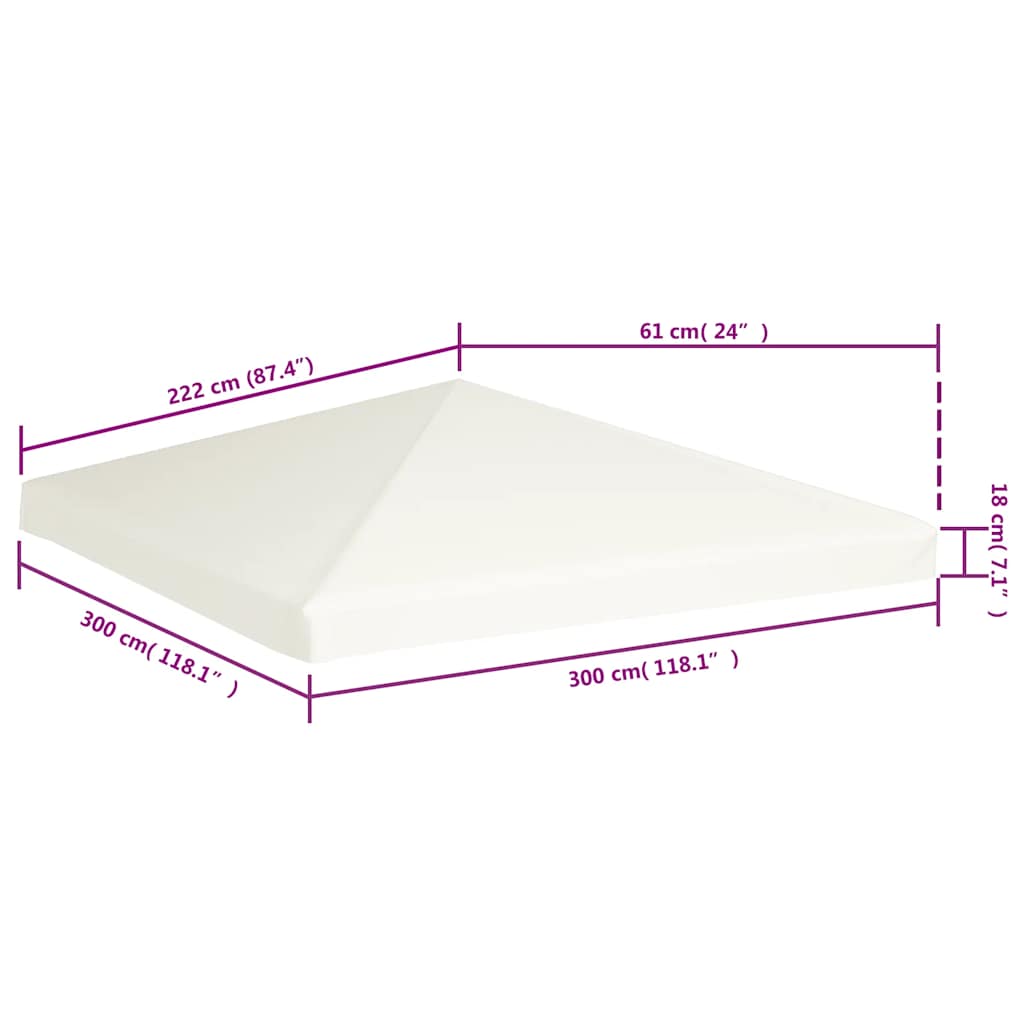 vidaXL Gazebo Top Cover | Cream White | Polyester with PVC coating | 3x3 m 6