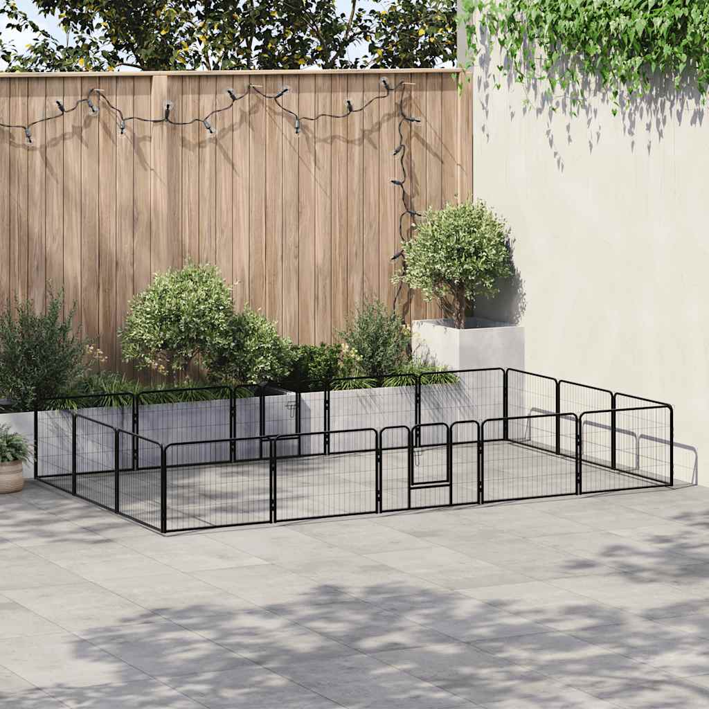 Dog Playpen 8 Panels Steel Black 16-panel