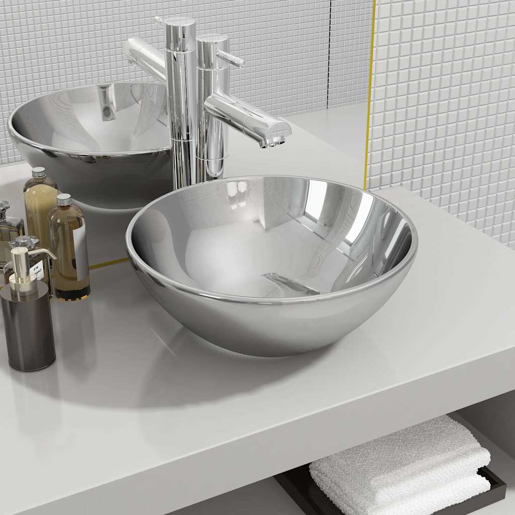 143483 vidaXL Wash Basin 32,5x14 cm Ceramic Silver 1